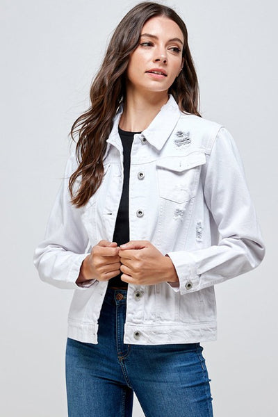 Distressed White Jean Jacket