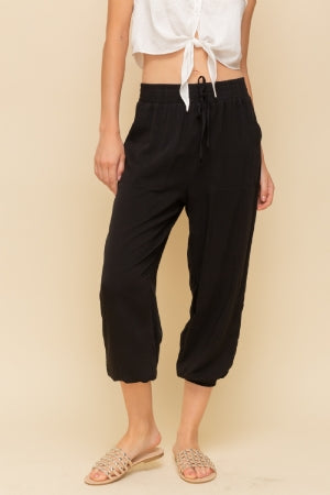 Cropped Pants with Elastic Waist