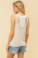Grey and Ivory Striped Layered Tank