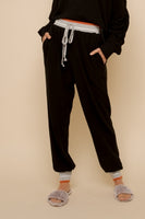 BLACK COZY SWEATPANTS WITH GREY AND RED TRIM