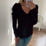 Puff Sleeve V Neck Top